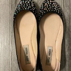 Steve Madden Black I-Dentfy Rhinestone Flats